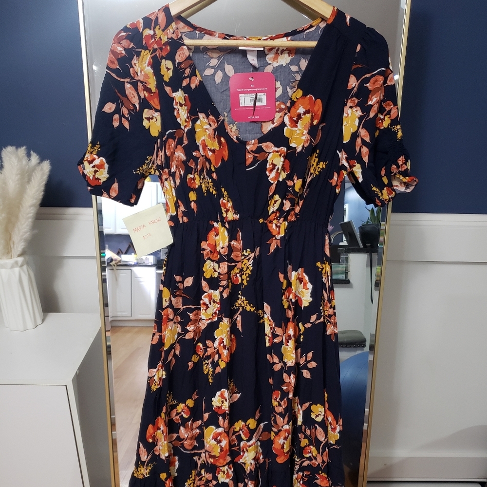 NWT XS floral navy Maternity dress